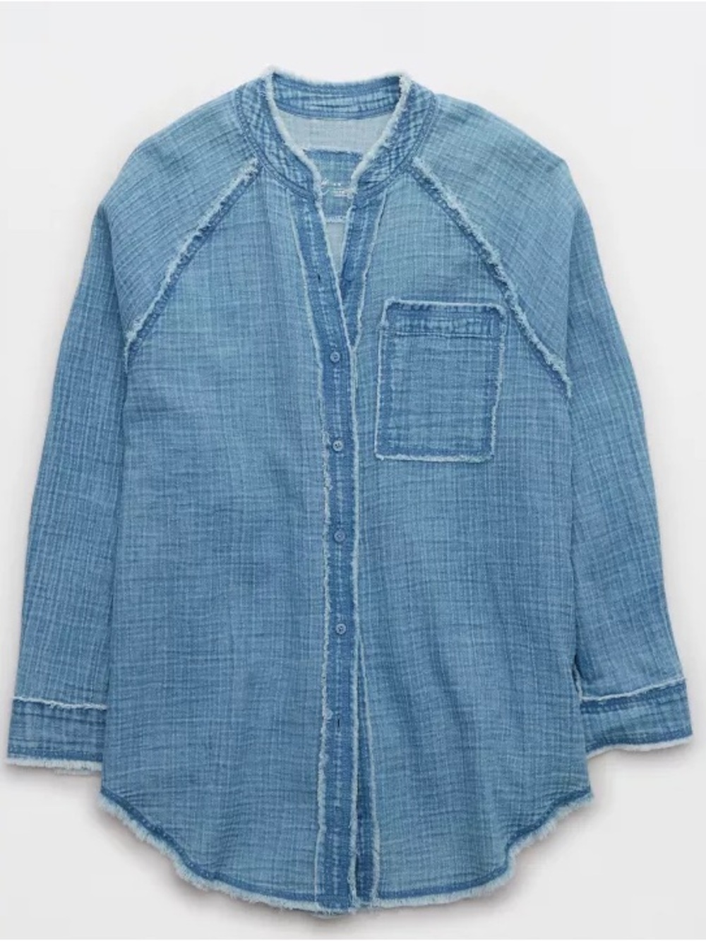 Aerie Womens Oversized Blue Gauzy Coverup Tunic Top